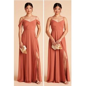 Birdy Grey Devin Convertible Maxi Dress with Slit in Chiffon Terracotta Size XS